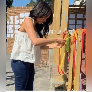 Meghan Markle Madewell Embroidered-Strap Swing Top